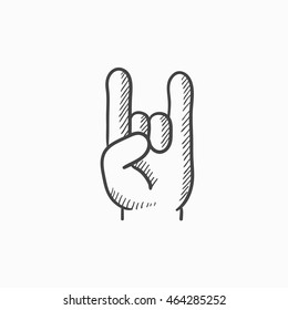 Rock and roll hand sign vector sketch icon isolated on background. Hand drawn Rock and roll hand sign icon. Rock and roll hand sign sketch icon for infographic, website or app.