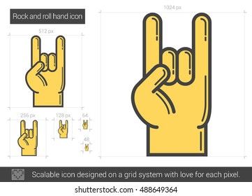 Rock and roll hand vector line icon isolated on white background. Rock and roll hand line icon for infographic, website or app. Scalable icon designed on a grid system.