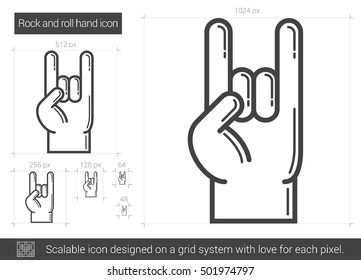 Rock and roll hand vector line icon isolated on white background. Rock and roll hand line icon for infographic, website or app. Scalable icon designed on a grid system.