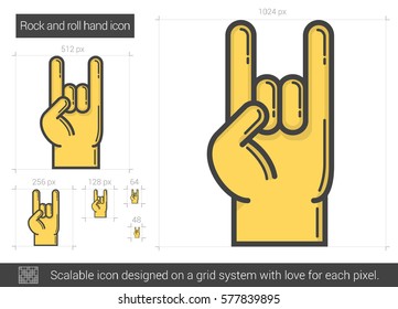 Rock and roll hand vector line icon isolated on white background. Rock and roll hand line icon for infographic, website or app. Scalable icon designed on a grid system.