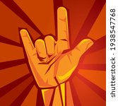 Rock and roll or Heavy Metal hand sign horns party hard symbol red retro rocker band gesture
