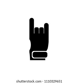 Rock and Roll Heavy Metal. Hand Horns. Flat Vector Icon. Simple black symbol on white background