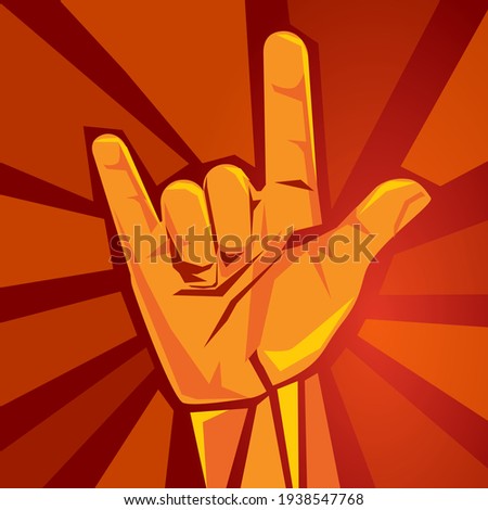 Rock and roll or Heavy Metal hand sign horns party hard symbol red retro rocker band gesture