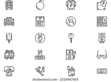 Rock and roll icons collection is a vector illustration with editable stroke.