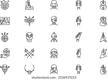 Rock and roll icons collection is a vector illustration with editable stroke.