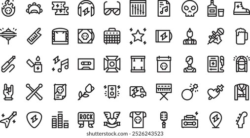 Rock and Roll Icons Hochwertige Vektorsymbol-Kollektion mit editierbarem Strich. Ideal für professionelle und kreative Projekte.