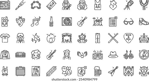 Iconos de Rock y rollo Colección de iconos vectoriales de alta calidad con trazo editable. Ideal para Profesional y Proyectos Creativos.