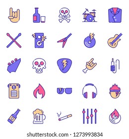 Rock and roll icons pack. Isolated rock and roll symbols collection. Graphic icons element