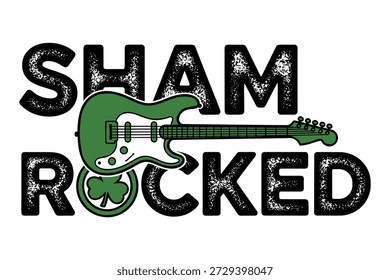 Rock and Roll inspirierte Grafik für St. Patricks Day Feier, mit Musikinstrument und Ferienelementen