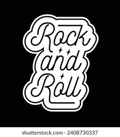 Rock and roll label. Text lettering inscription. Trendy black and white vector illustration.
