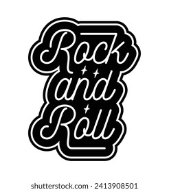 Rock and roll label. Text lettering inscription. Trendy black and white rock and roll vector illustration.