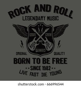 Rock and Roll legendary music, live fast die young slogan typography, t-shirt graphics, vectors