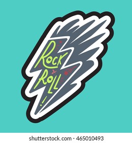 Rock and Roll Lettering for t-shirt, sticker, print, fabric, cloth. Vintage hand drawn music badge. Retro hipster musical sound emblem for card, concert flyer, fest, postcard, label, poster. Vector