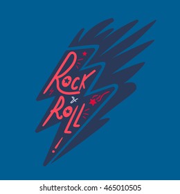 Rock and Roll Lettering for t-shirt, sticker, print, fabric, cloth. Vintage hand drawn music badge. Retro hipster musical sound emblem for card, concert flyer, fest, postcard, label, poster. Vector