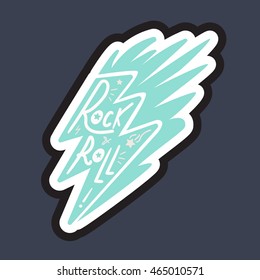 Rock and Roll Lettering for t-shirt, sticker, print, fabric, cloth. Vintage hand drawn music badge. Retro hipster musical sound emblem for card, concert flyer, fest, postcard, label, poster. Vector