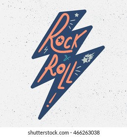 Rock and Roll Lettering for t-shirt, sticker, print, fabric, cloth. Vintage hand drawn music badge. Retro hipster musical sound emblem for card, concert flyer, fest, postcard, label, poster. Vector