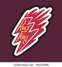 Rock and Roll Lettering for t-shirt, sticker, print, fabric, cloth. Vintage hand drawn music badge. Retro hipster musical sound emblem for card, concert flyer, fest, postcard, label, poster. Vector