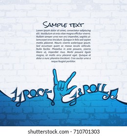 Rock and roll line art background with space for your text. Rock n roll music concept template. Design element for poster, flyer, brochures, cover or card. Vector illustration.