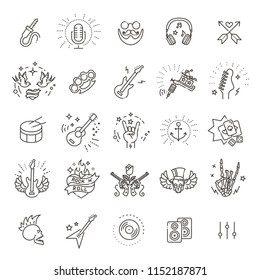 Rock And Roll Line Icon Set