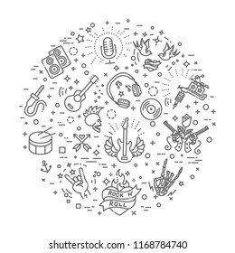 Rock and Roll line icon set