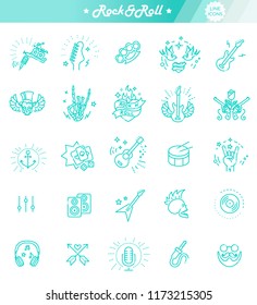 Rock and Roll line icon set. Vector icons