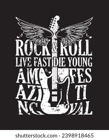 Rock and roll live fast die young amazing festival, Rock festival poster. Music Slogan graphic for t shirt.