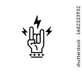 rock and roll metal hand finger gesture vector with bolt lightning icon in trendy line art style isolated on white background