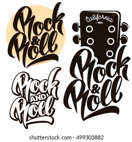 Rock and roll music emblems, labels, badges lettering
