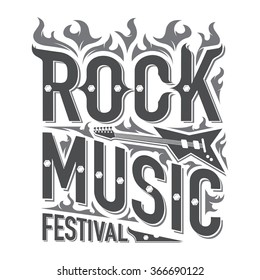 rock and roll music emblems, poster, labels, design elements.