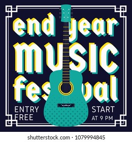 Rock and Roll, Music festival and End of year music party poster design template. Retro modern music poster.