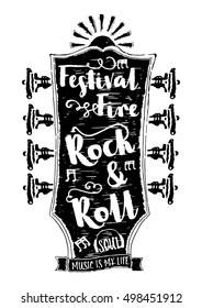 rock and roll music festival graphic for t shirt print black and white