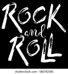 Rock and roll music grunge print, vintage label, rock-music tee print stamp, vector graphic design.