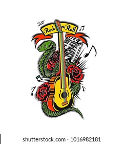 Rock and roll - music poster design, vector illustration.