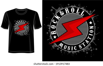 rock and roll music station t shirt design graphic vector illustration 