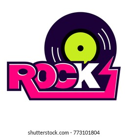 Rock And Roll Music Vector Logo With Vinyl