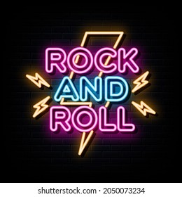 Rock and roll neon signs vector. design template neon sign