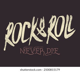 Rock and roll never die.  Rock and roll with wing logo artwork for apparel and others. Music world tour graphic print design.