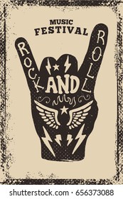 Rock and roll party poster template. Rock and Roll sign on grunge background. Vector illustration