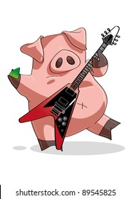 Rock and roll pig playing a guitar solo