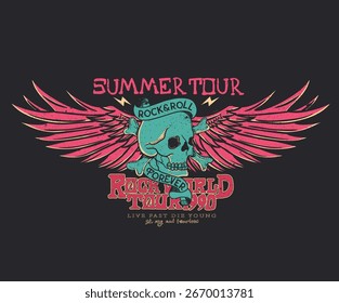 Diseño de póster de Rock y rollo. Skull rock tour diseño de impresión gráfica. Hacer algo de ruido, rock and roll diseño de obras de arte.	