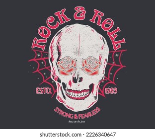 Rock and roll poster design. Skulls vector print design for poster, sticker, background and others. 