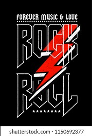 Rock and roll print in black colour and vector.