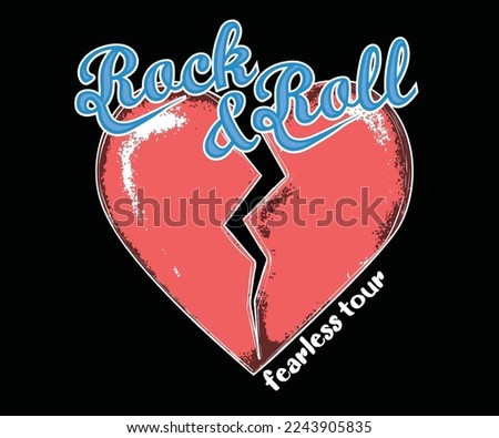 Rock and roll print design for sticker, poster, background and others. Heartbreak vector print design. 