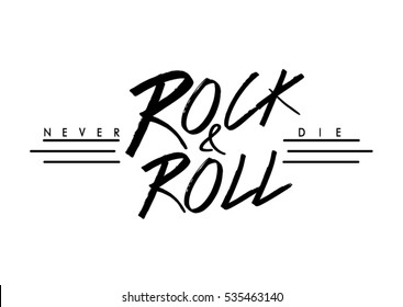 Rock and roll print in vector. Rock text in black and white colors.