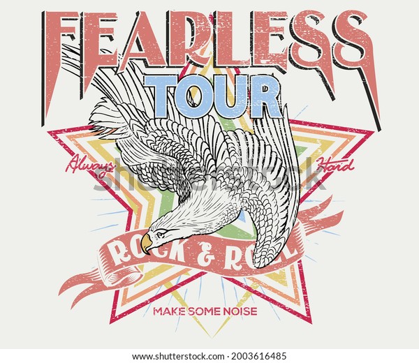 Rock and roll retro t shirt design.
Eagle rocking tour artwork. Music band poster graphic.
