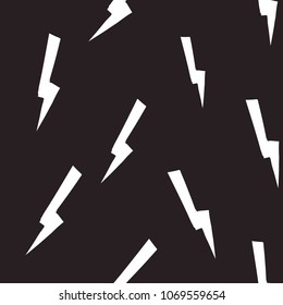 Rock and roll seamless pattern with flash lightnings. Vector hard rock doodle illustration. Cartoon rock star iconic backdrop for music band, concert, party. Isolated on black background.
