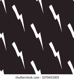 Rock and roll seamless pattern with lightnings. Vector hard rock doodle illustration. Cartoon rock star iconic backdrop for music band, concert, party. Isolated on black background.