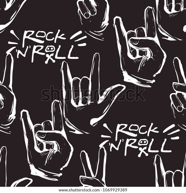 Rock Roll Seamless Pattern Rocknroll Text Stock Vector (Royalty Free ...