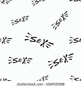 Rock and roll seamless pattern with sex text sign. Vector hard rock doodle illustration. Cartoon rock star iconic backdrop for music band, concert, party. Isolated on black background.