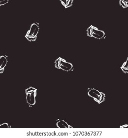 Rock and roll seamless pattern with tongue. Vector hard rock doodle illustration. Cartoon rock star iconic backdrop for music band, concert, party. Isolated on black background.